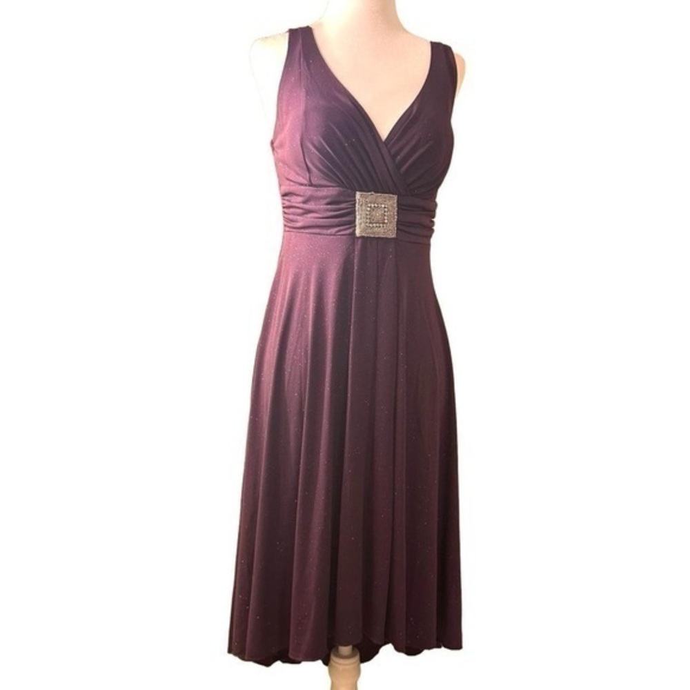 Y2K Sparkly Purple Dress Enfocus Studio Purple V-Neck A-Line Midi Dress